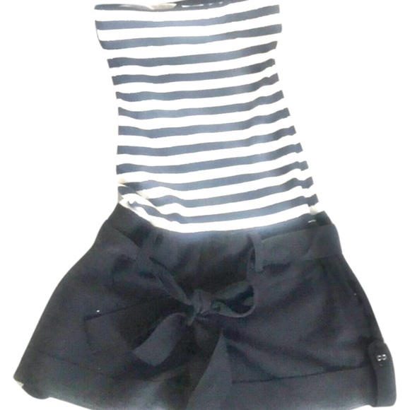 FREDERICKS OF HOLLYWOOD tie waist black/white stripe strapless ROMPER - Picture 3 of 5